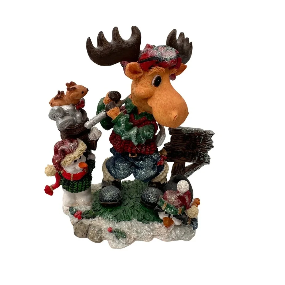 Ames Moose Golfing Figurine Christmas Holiday Decor Snowman Penguin Resin 4.5in